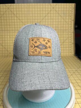 Yeti Gray Mesh Back Trucker Hat With Leather Patch Adjustable Snapback